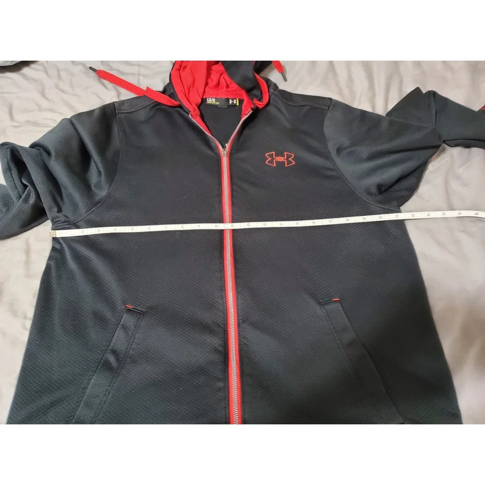 Under Armour Men’s Full-Zip Hoodie Jacket Size Large Black Red Trim Loose Fit